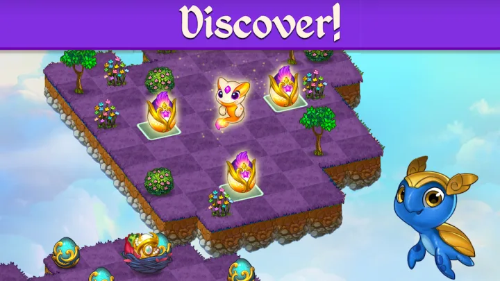 Merge Dragons gameplay: a valley map with merge chains