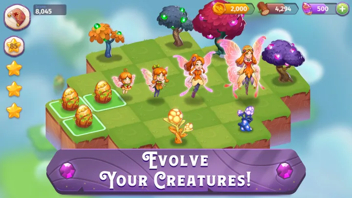 Merge Magic gameplay: creatures on a garden board