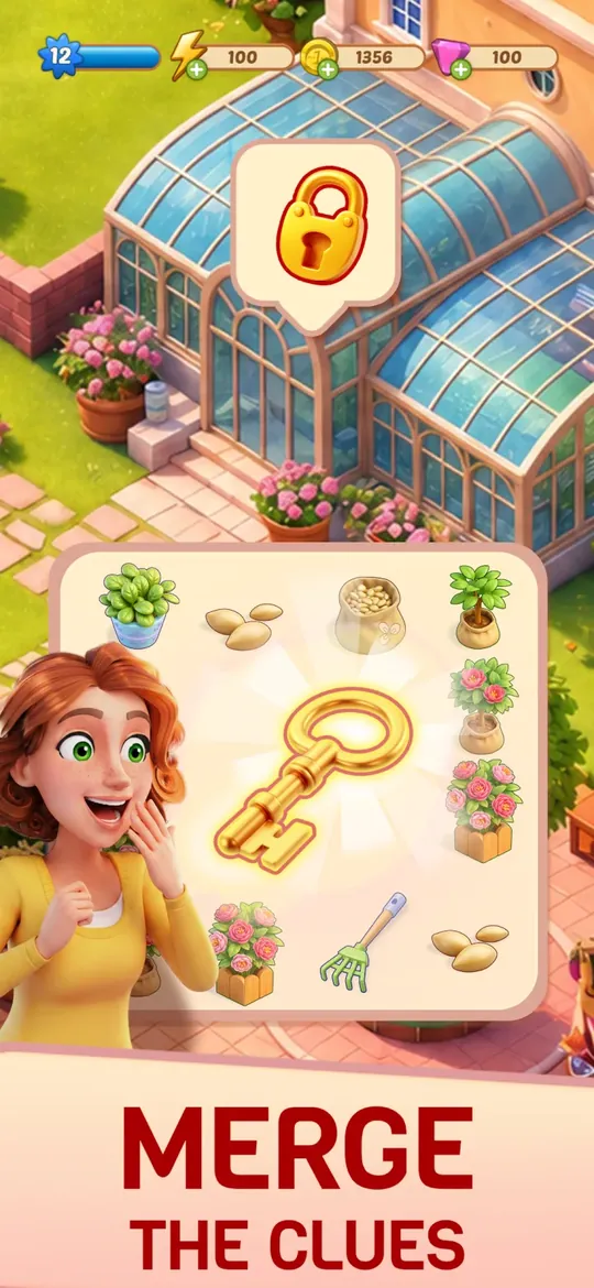 Merge Mansion screenshot: merging clues on the mansion board
