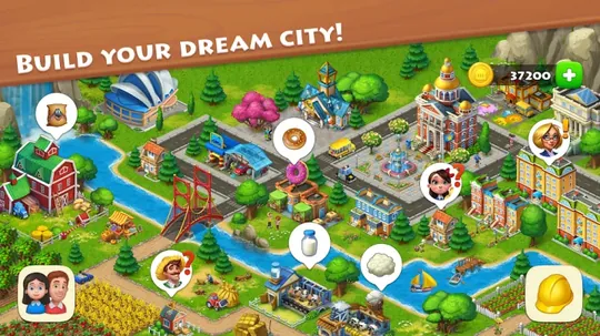 Township screenshot: planning a town with farms and factories